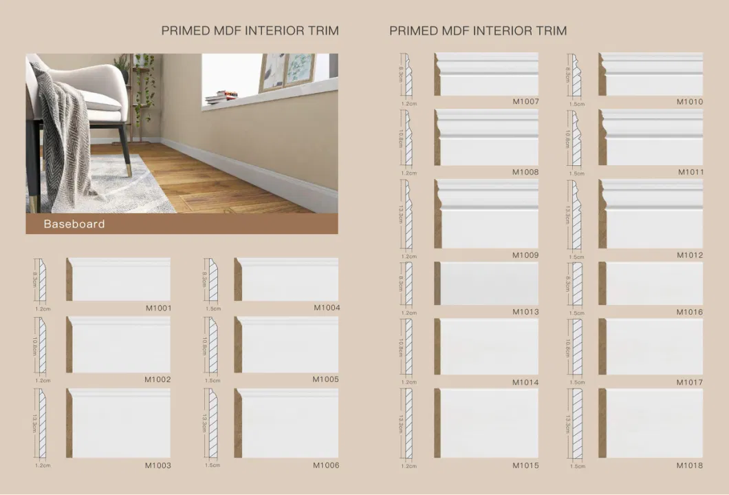 Durable MDF Trim Skirting Wood Deck Baseboard Mouldings